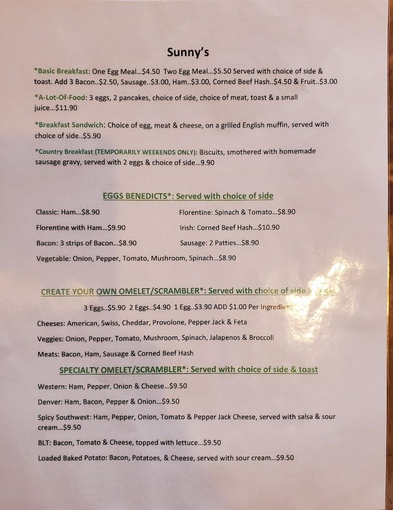 Sunny's Restaurant Menu image 1